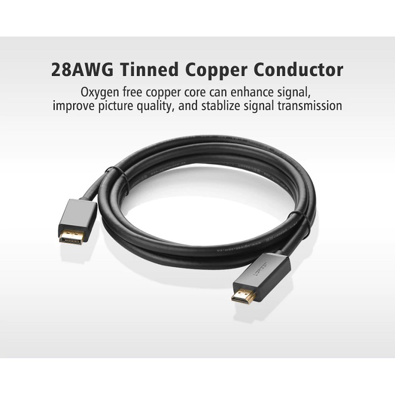Dây cáp displayport DP sang HDMI UGREEN, có chipset, 1M 1,5M 2M 3M 5M 10238 10239 10202 10203 10204 - CHÍNH HÃNG