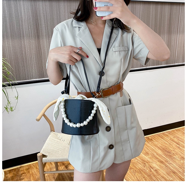 Túi Đeo Chéo JASMIN NOIR Vuông Nhỏ Da PU In Họa Tiết Da Cá Sấu Và Ngọc Trai Đáng Yêu Cho Nữ