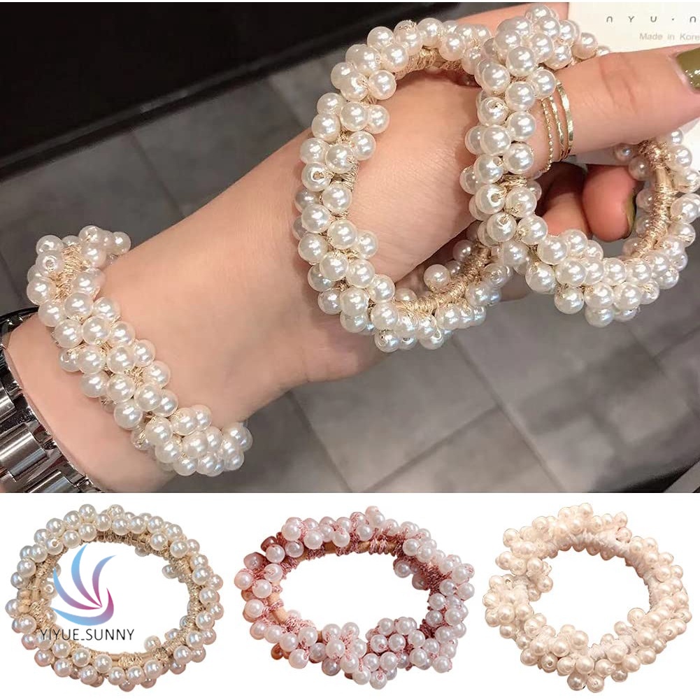 Dây Cột Tóc Co Giãn Đính Ngọc Trai Giả Xinh Xắn Cho Nữ