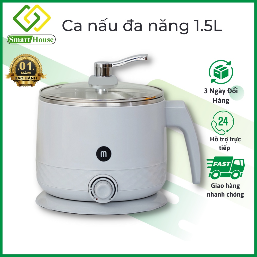 Ca Nấu Mì Nấu Lẩu, Nướng, Hấp,Luộc, Chiên Đa Năng Tiện Lợi Mishio 600W Inox Không Gỉ 304 Giữ Nhiệt Lâu, Bền