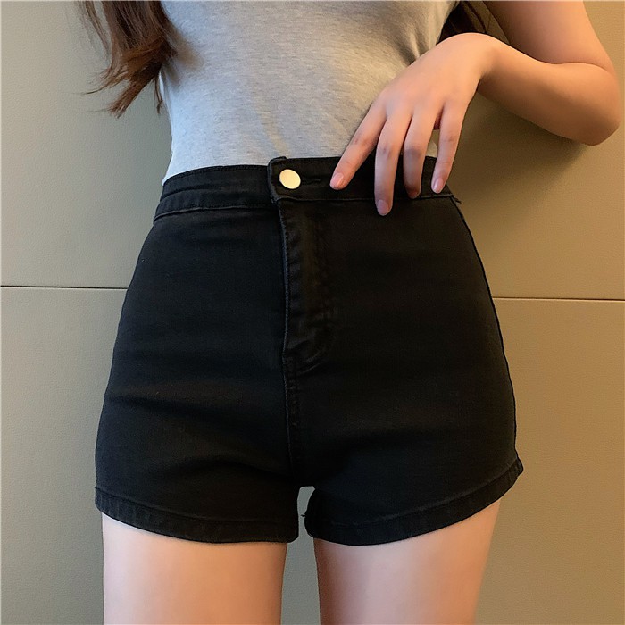 Quần ngắn ống rộng lưng cao màu sắc trơn có độ co giãn cao thời trang mùa hè quyến rũ cho nữ