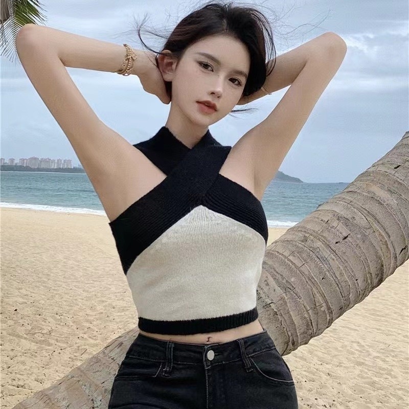 Áo 2 dây đan chéo ngắn phong cách mùa hè cho nữ