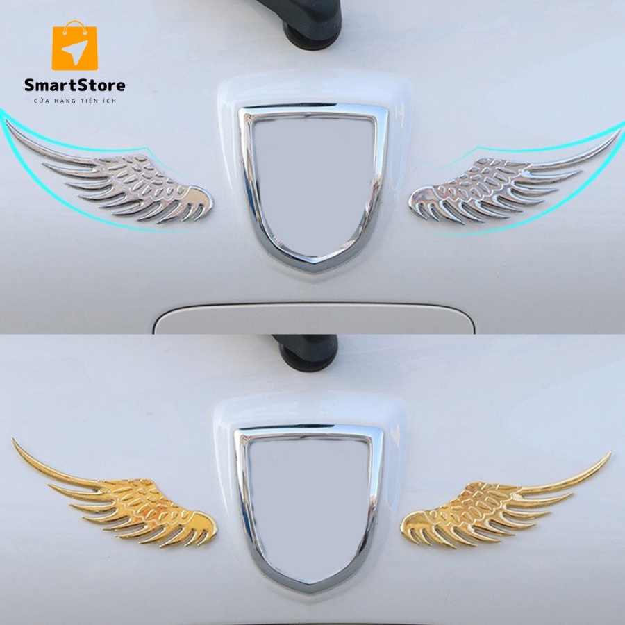 Decal dán ô tô hình đôi cánh thiên thần 3D gắn logo xe hơi trang trí