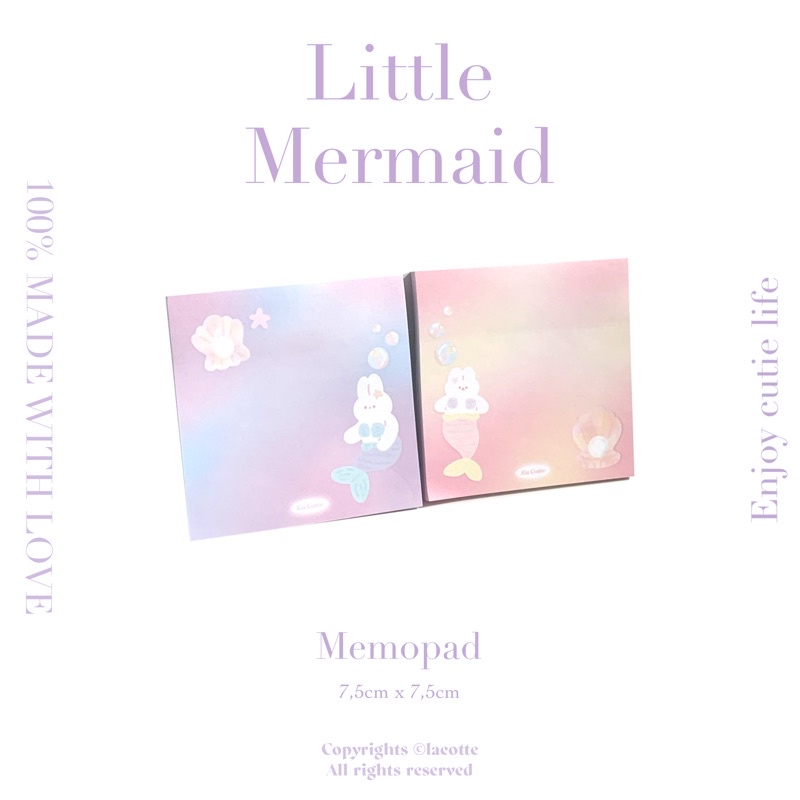 La Cotte | Giấy nhớ thỏ tiên cá 🧜🏻‍♀️🐰 7.5x7.5 50 tờ