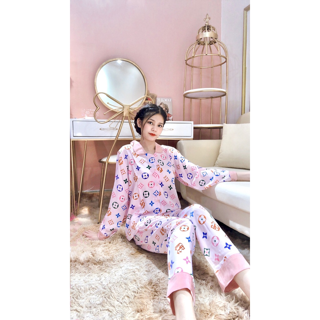 Set pijama nữ cổ sen tay phồng cài cúc - Bộ đồ ngủ quần ống suông kèm áo pyjama dài tay nhiều họa tiết đẹp HOT