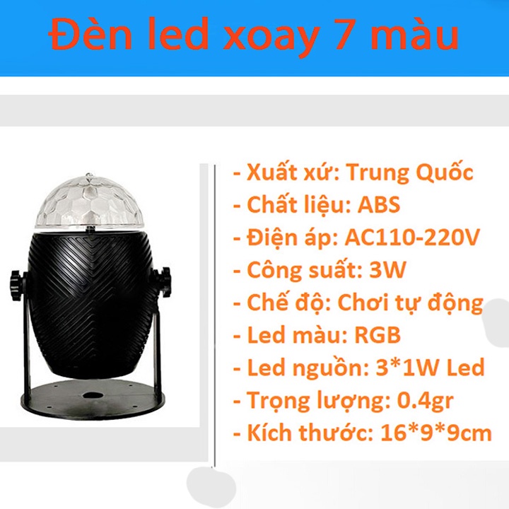 Đèn led quả cầu pha lê xoay tự động 7 màu mẫu mới 2022