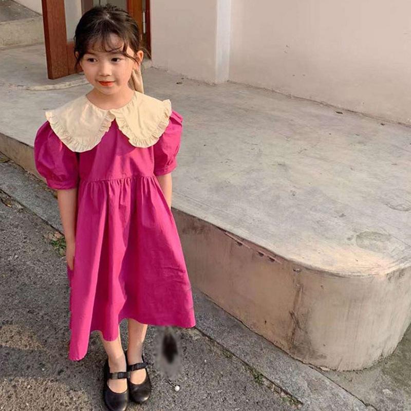 Đầm Tay Phồng Cổ Bẻ Thời Trang Hàn Quốc Cho Bé Gái