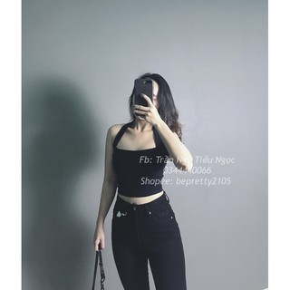 Áo croptop cổ yếm hở lưng basic vải đẹp