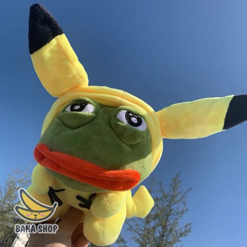 Gấu bông ếch xanh sad frog Pepe mặc áo pikachu vàng siêu bựa dành cho vozer