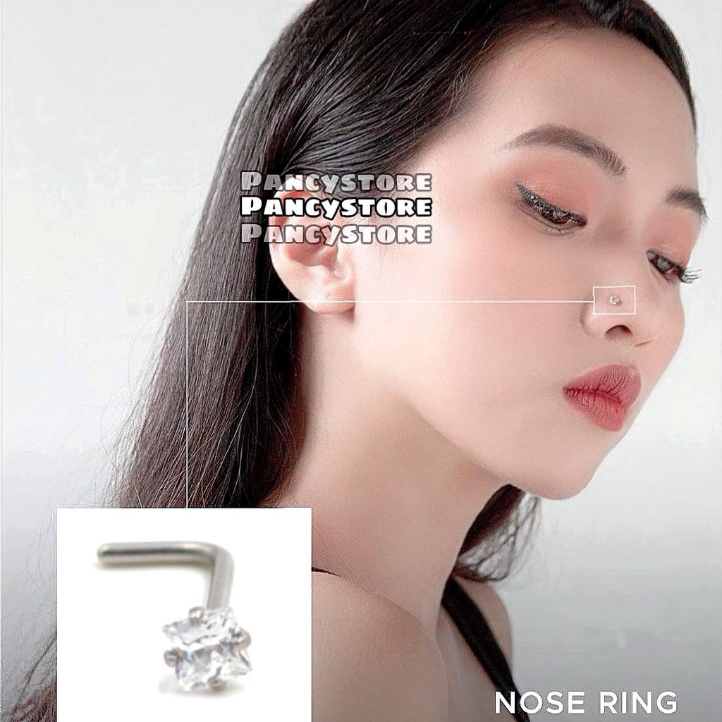 khuyên xỏ mũi titan tứ giác chữ L đính kim siêu bền không gỉ