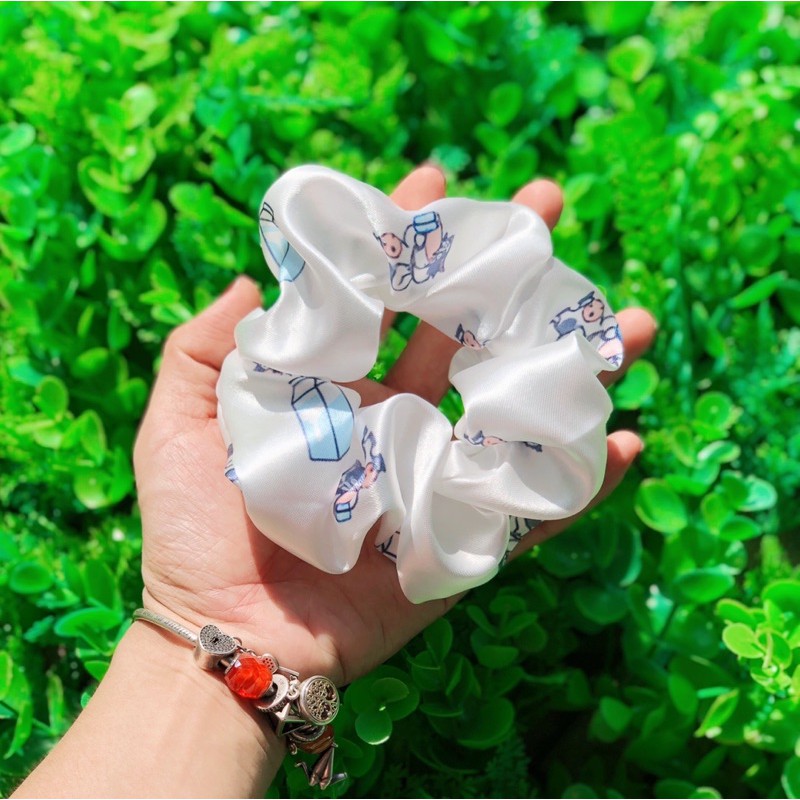 Buộc tóc SCRUNCHIES vải phi bóng hoạt hình (bò sữa, khủng long, bạch tuộc...)