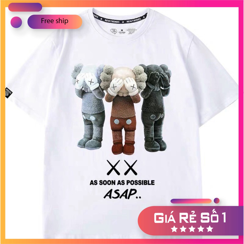 Áo Thun Tay Lỡ Unisex Form Rộng Nam Nữ Kaws Basic Tee Đen Trắng