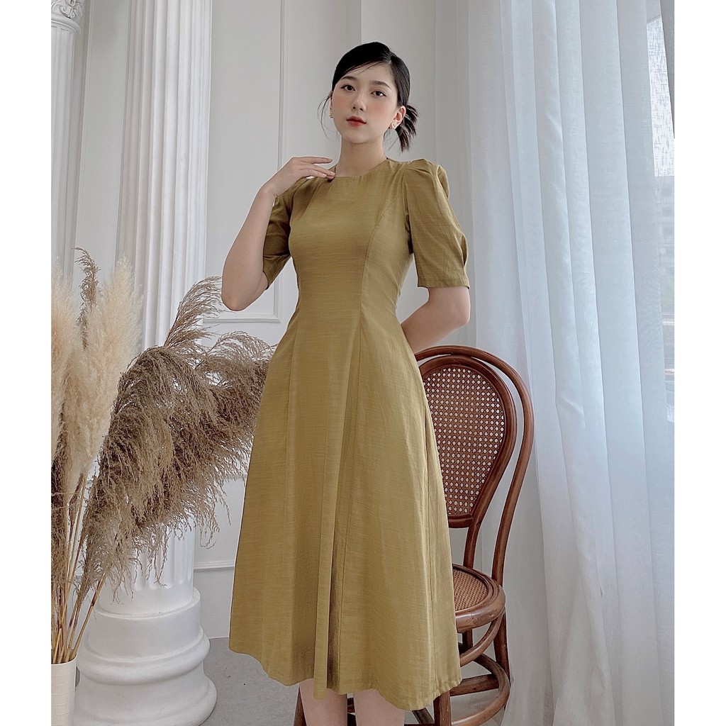 Váy Cốm Cổ Tròn Tay Cộc Cách Điệu_V563 | BigBuy360 - bigbuy360.vn