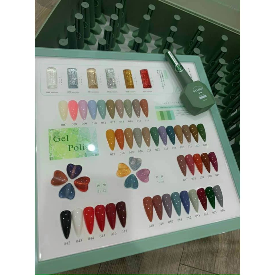 sét sơn gel keysey 56 chai 15ml" tặng bộ 4 chai base , cứng , top bóng , top lì + sổ bảng màu + box chính hãng "