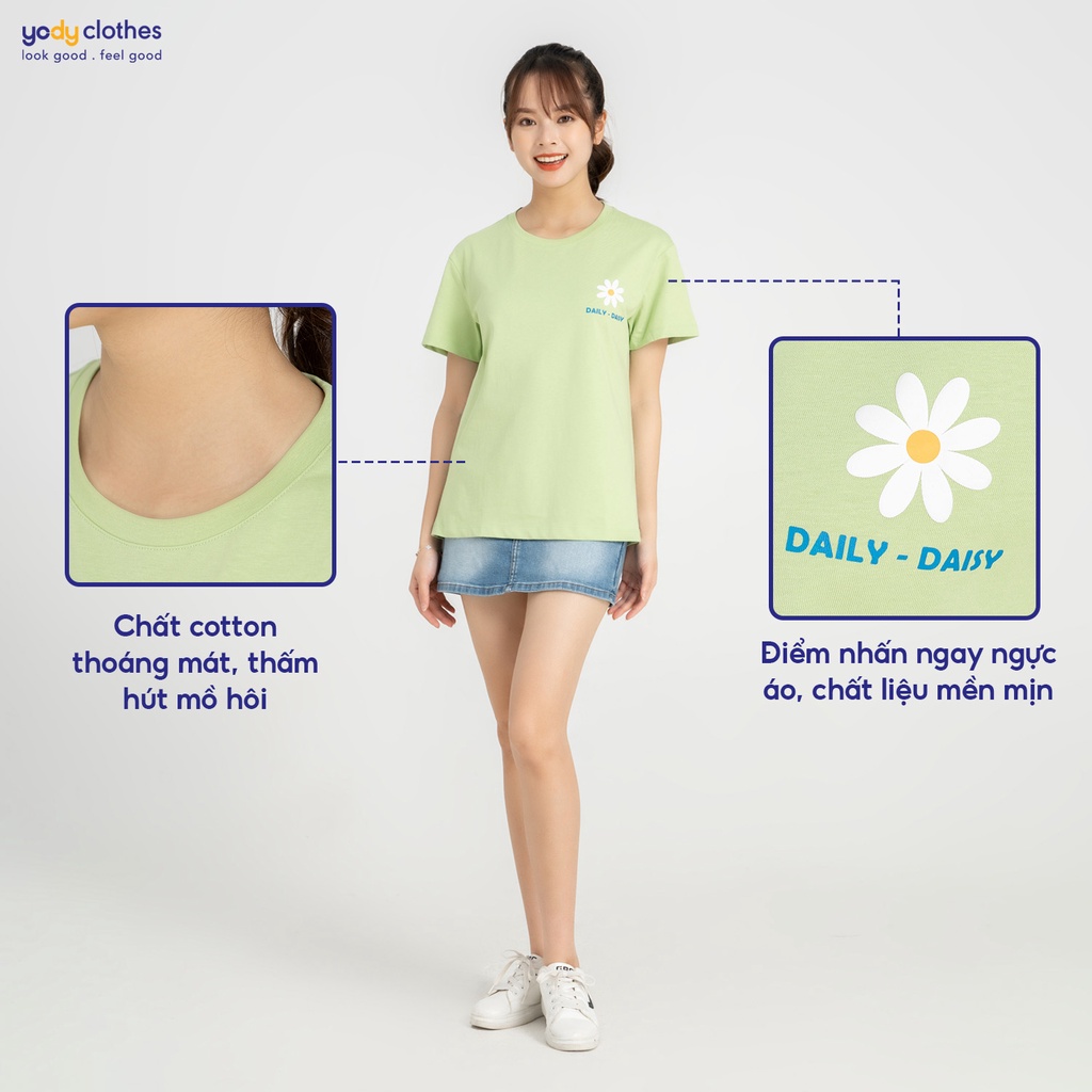 Áo thun nữ YODY in chữ Daisy cotton trẻ trung thoải mái thấm hút tốt TSN5238