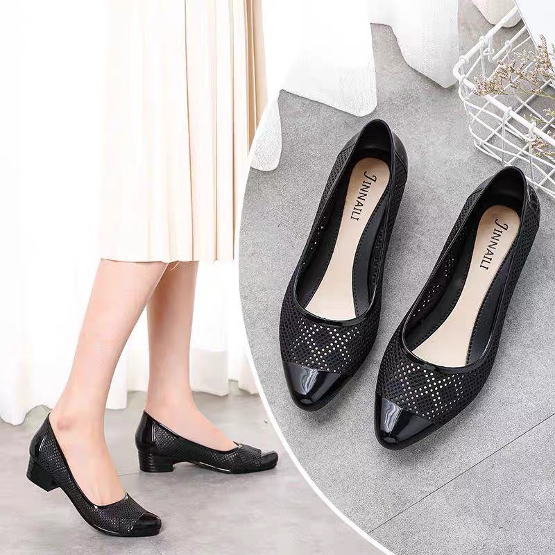 Giày đi mưa - giày nhựa hài búp bê nữ đen trơn đơn giản