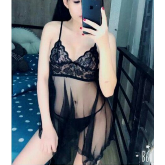 Đầm ngủ ren trong suốt kèm quần chip lọt khe sexy