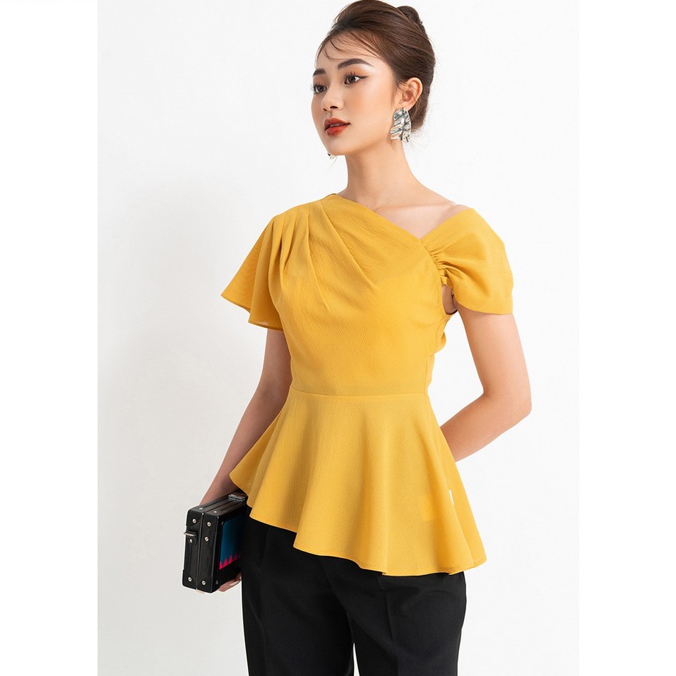 Áo sơ mi nữ công sở 92WEAR 3 MÀU, đủ size, ngắn tay cổ lệch ASA1260