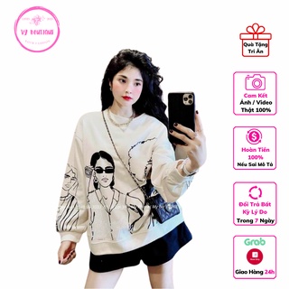 [ ẢNH SHOP TỰ CHỤP ]Áo weater form rộng oversize, Áo Nỉ Cô Gái Tay Bồng Nữ màu trắng in hình cá tính