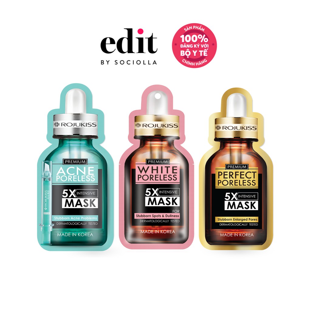 Bộ 3 Mặt nạ ROJUKISS 5x dưỡng chất bảo vệ cải thiện sáng khỏe toàn diện 30g x 3