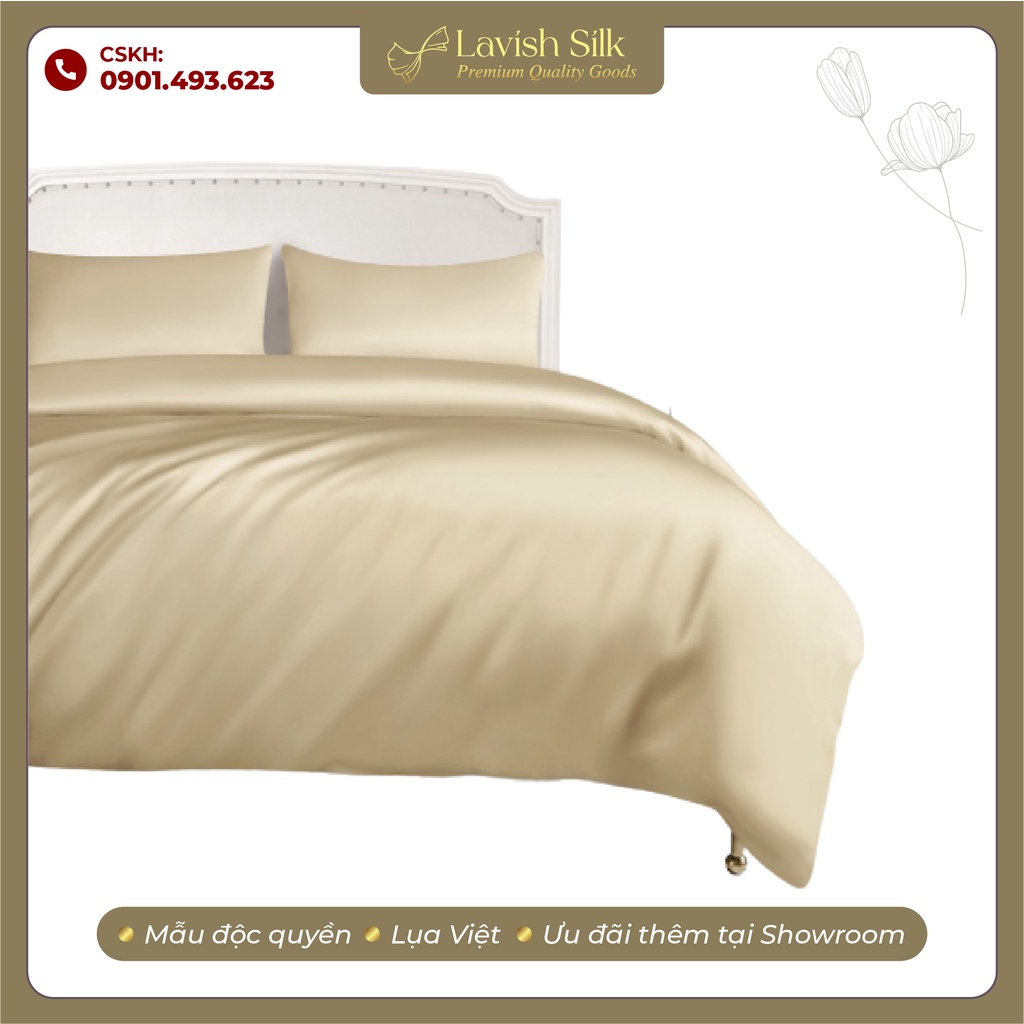Bộ Ga Gối Phi Lụa Lavish Silk Vàng Tươi Cao Cấp Mát Lạnh Hàng Loại 1 Không Nối Vải - CG020