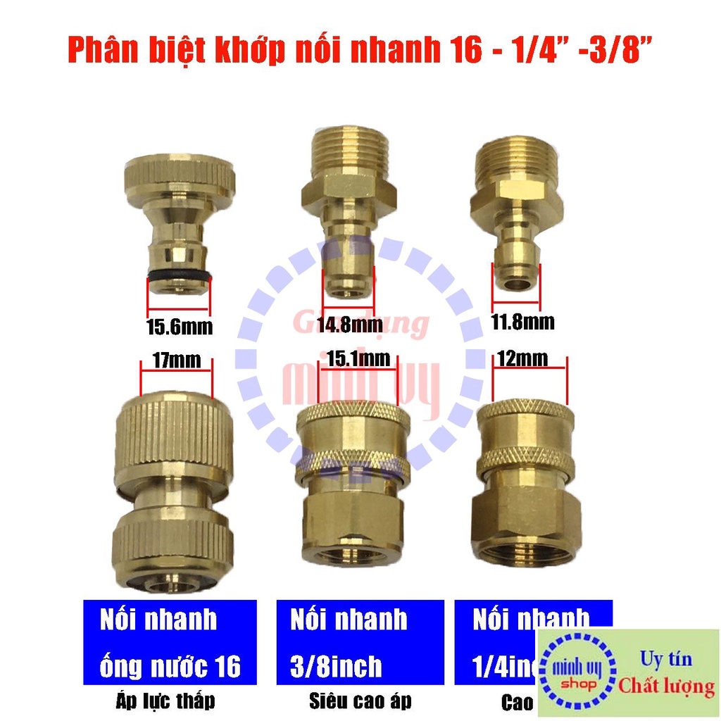 Khớp nối nhanh 3/8" đủ các loại ren - phụ kiện máy rửa xe