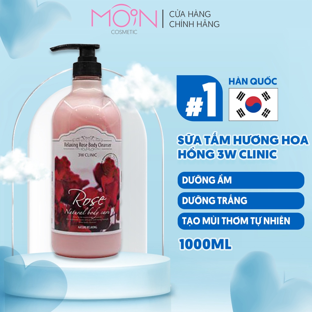 Sữa Tắm Dưỡng Ẩm Hương Hoa Hồng 3W CLINIC Relaxing Body Cleanser Rose 1000ml - 3W099