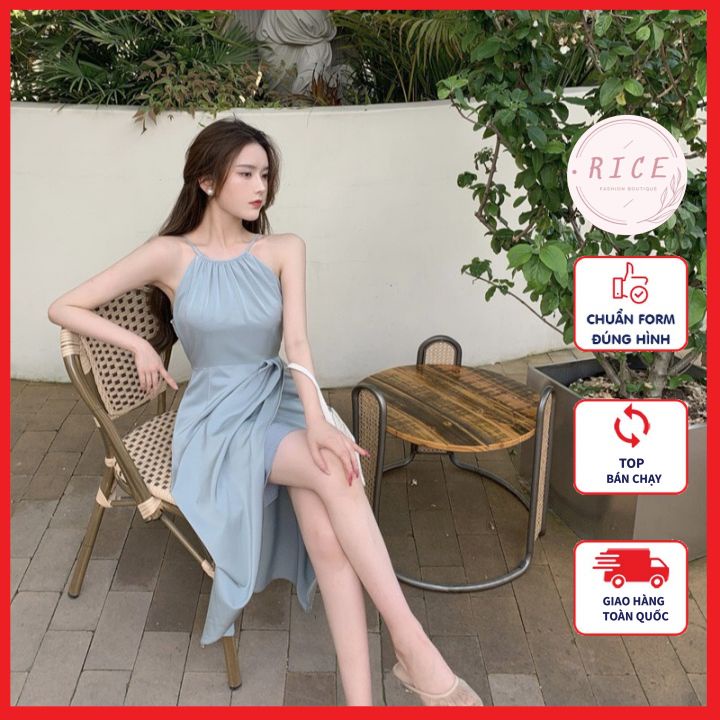 🔥Siêu Hot🔥 Váy Yếm Xanh Maxi Cổ Hoa, Đầm Thiết Kế Xếp Ly Siêu Xinh Có Ảnh Thật Kèm Video