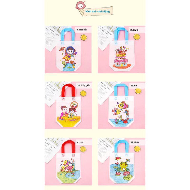 Túi vải vẽ, tô màu cho bé không kèm bút tô