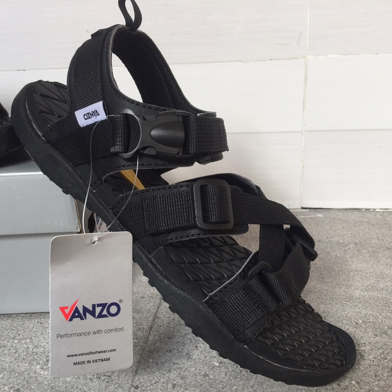 Giày sandal Vanzo xuất khẩu, giày quai hậu cao cấp nam khoá zip màu đen
