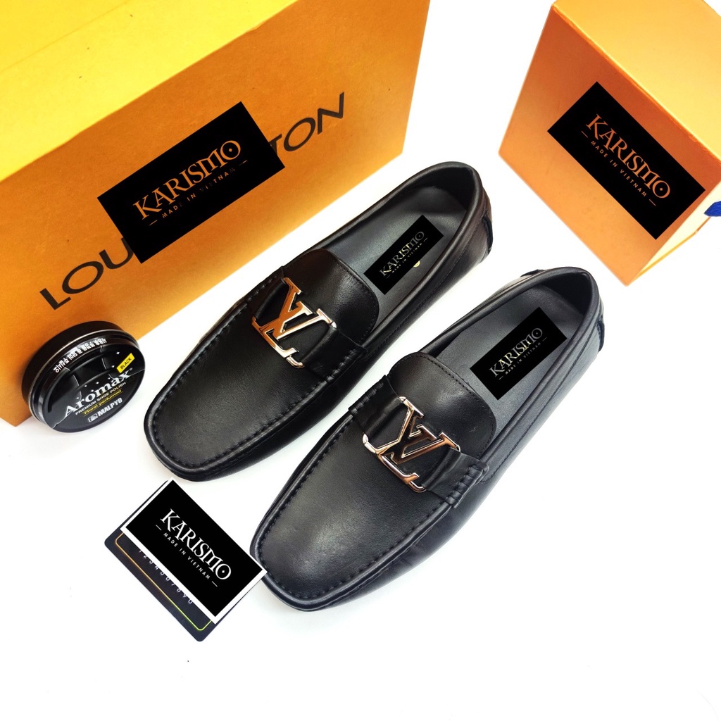 Giày lười mọi da nam LV - Khóa vàng nổi bật - khóa đen sang trọng - Da bò 100% bảo hành 12 thàng