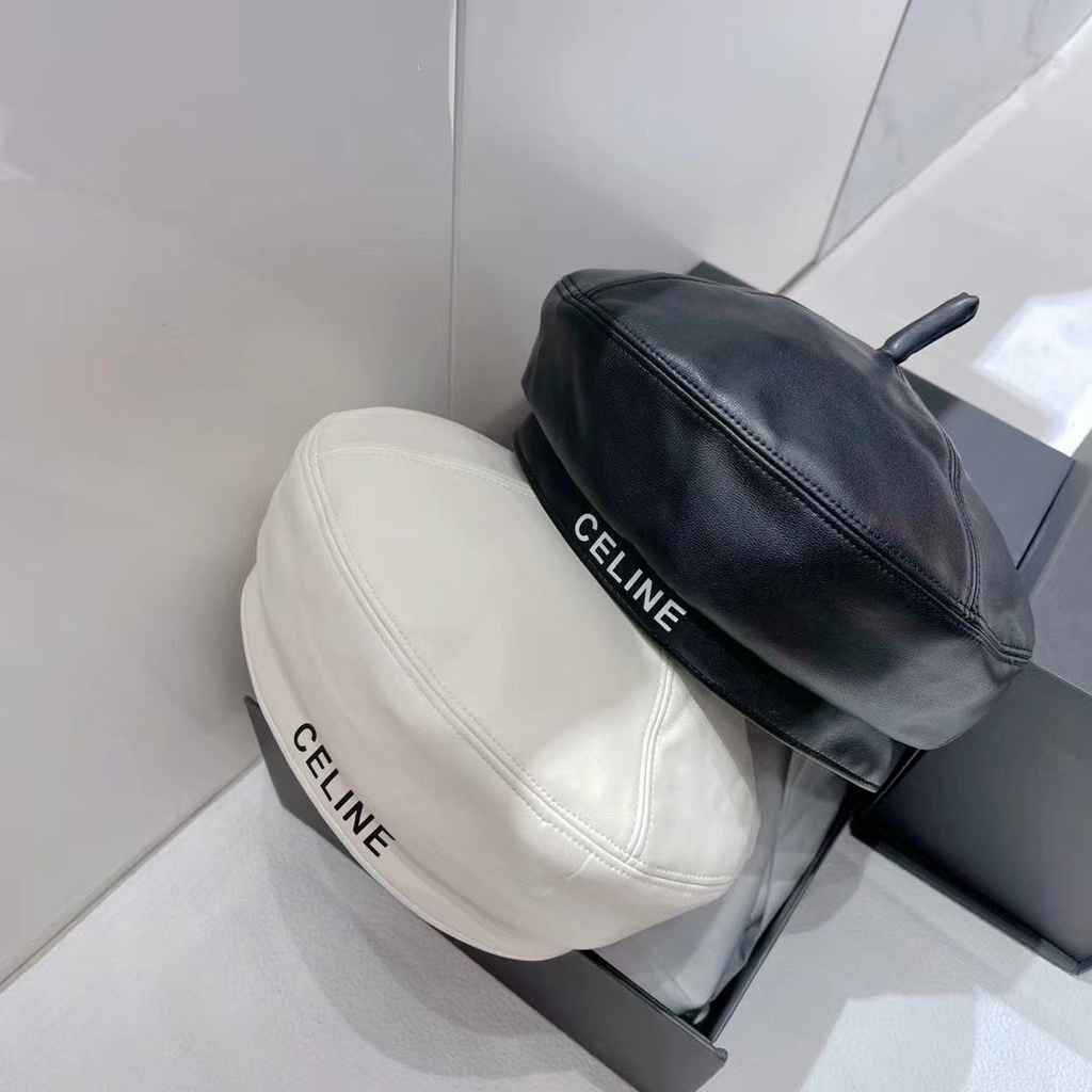Mũ beret Da pu Màu Trơn In Chữ dfdd celine Thời Trang Thu Đông Cho Nữ