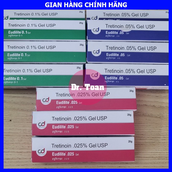 Tretinoin Eudilite gel 0.1% - 0.05% - 0.025%  - kem loại bỏ mụn, chống lão hóa