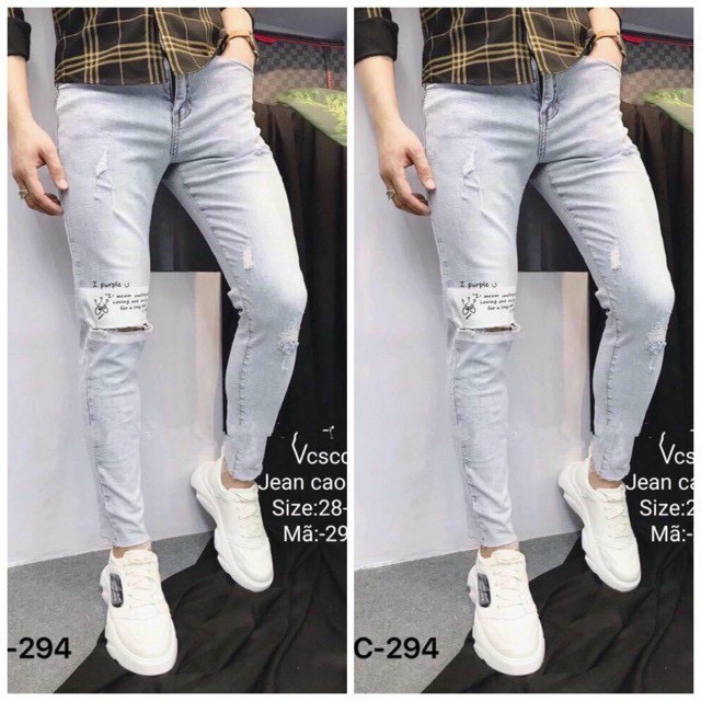 QUẦN JEAN NAM 294 WAX PHỐI CHỮ THÊU FORM SKINNY FIT CO GIÃN MR SMILE 99 SHOP