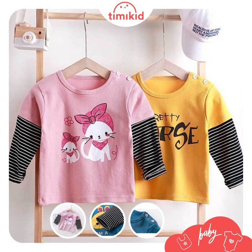 Áo Dài Tay Cho Bé Trai, Bé Gái, Áo Thun Thu Đông Chất Liệu Dày Mịn - Timikid