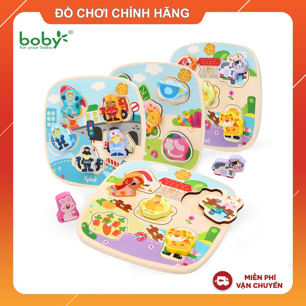 Đồ chơi gỗ Montessori cho bé Bảng xếp hình câu cá nam châm 2 lớp Boby
