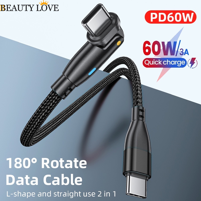 Dây Cáp Sạc Nhanh 60W PD Type C 1M 3A 180 Độ Chuyên Dụng Cho Samsung Xiaomi Huawei