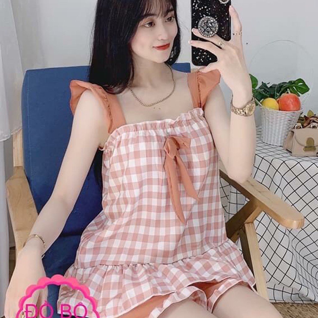 Đồ mặc nhà nữ 💥 FREE SHIP 💥 Đồ bộ ngủ xinh xắn, kẻ sọc caro siêu dễ thương, DB2 | BigBuy360 - bigbuy360.vn