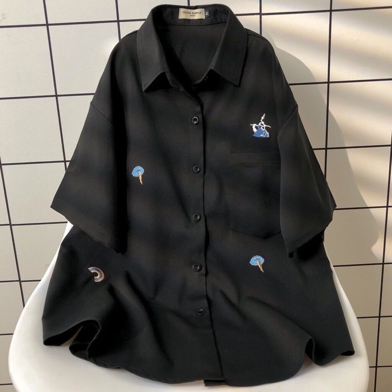 [SIEU SALE] Áo Sơ Mi Tay Lỡ Unisex Form Rộng Nam Nữ Ulzzang Hình Thêu Chất Co Dãn Thoải Mái | BigBuy360 - bigbuy360.vn