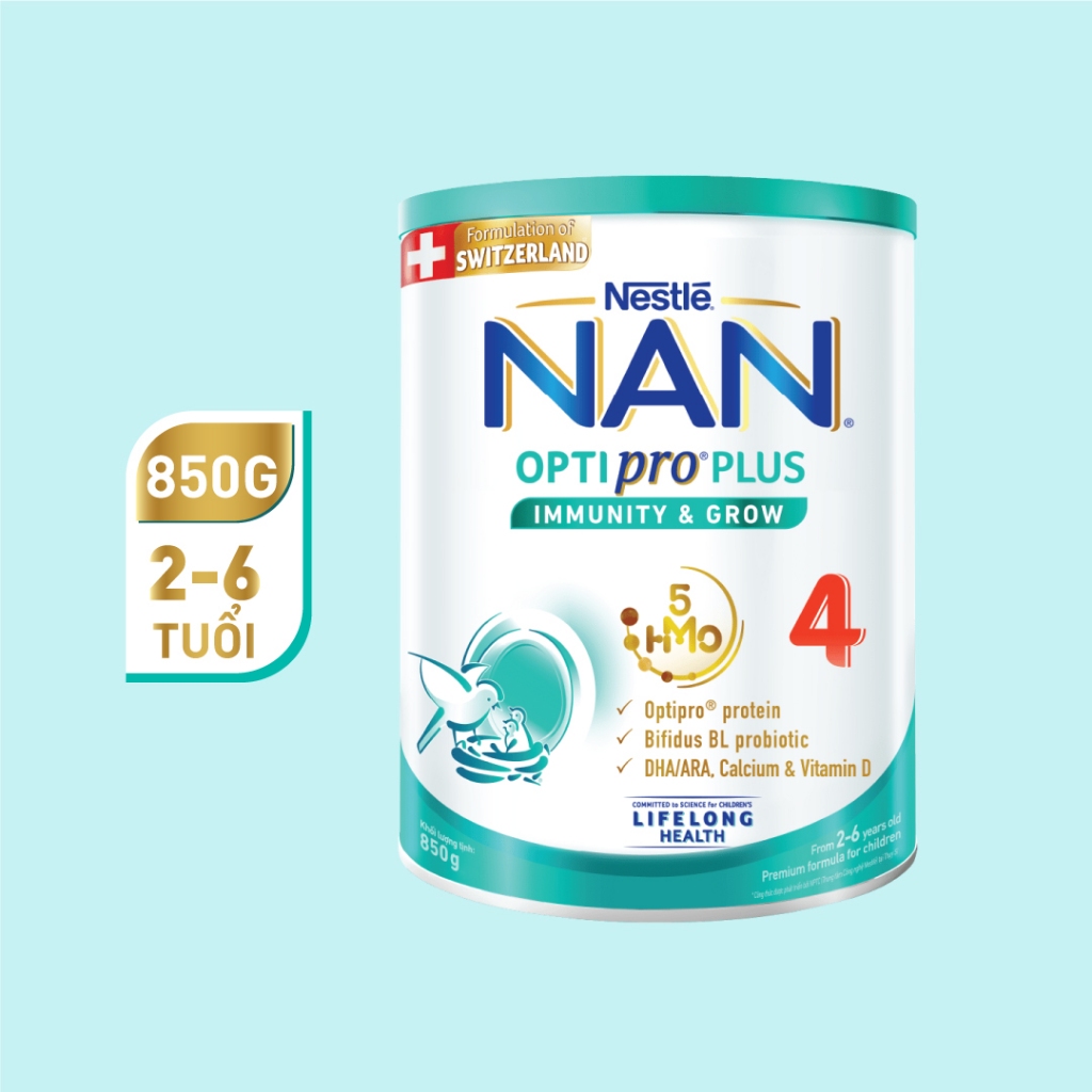 [Tặng Máy hút bụi mini] Bộ 2 Lon Sữa bột Nestlé NAN OPTIPRO PLUS 4 850g/lon với 5HMO Giúp tiêu hóa tốt