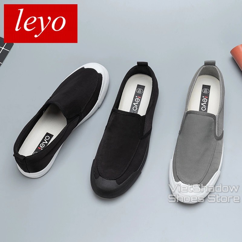 Slip on nam LEYO - Giày lười vải nam - Vải polyester 3 màu đen full, đen đế trắng và xám  - Mã SP A1109