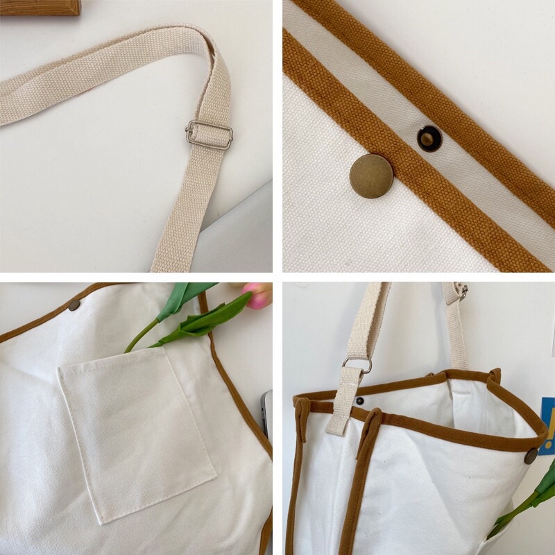 Túi tote đeo chéo viền nâu Vintage Hàn Quốc (có sẵn, hình thật)