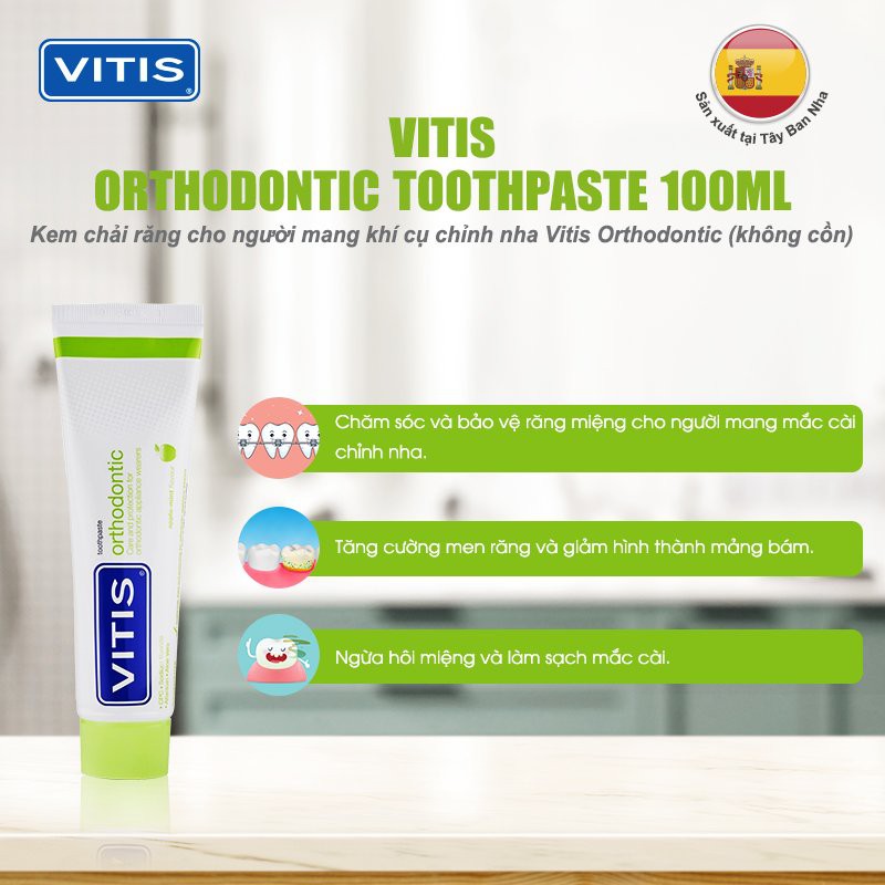 Kem đánh răng làm mềm mảng bám cho người chỉnh nha, niềng răng Vitis Orthodontic 100ml