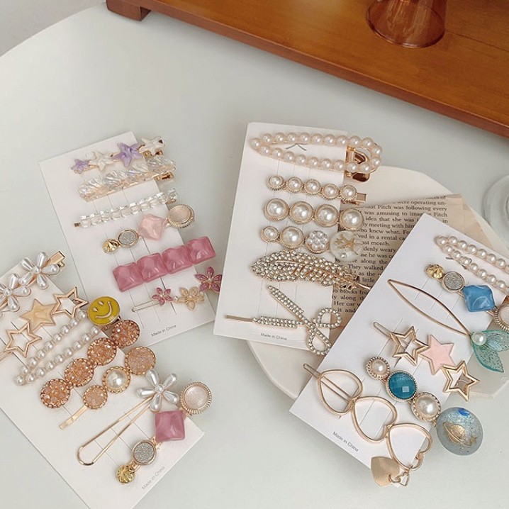 Kẹp tóc kim loại đính ngọc trai nhân tạo thanh lịch cho nữ