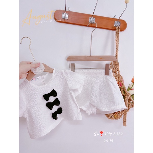 Set quần áo xốp 3 nơ cho bé gái