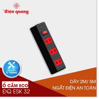 Ổ cắm Điện Quang ECO ĐQ ESK 2BR 32 ECO (3 lỗ 2 chấu , dây dài 2m màu đen đỏ) Điện Gia Dụng Bảo Minh - Điện Gia Dụng Bảo