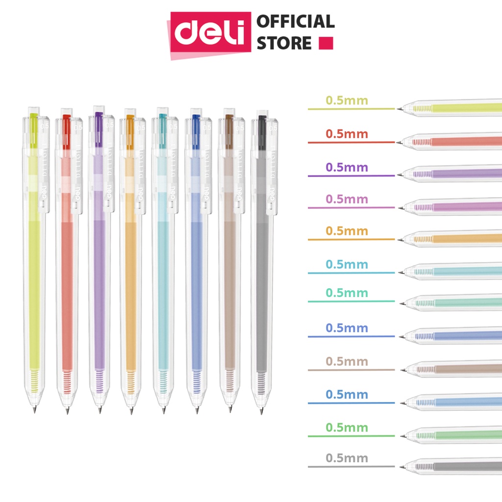 Bút bi nước mực gel bấm nhiều màu 0.5mm Deli xinh xắn nhanh khô viết đều