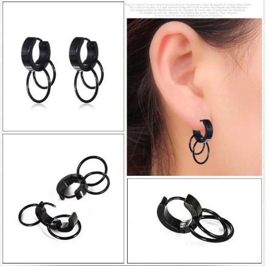 Khuyên tai Unisex Double Rings Earrings, Bông Tai Cá Tính (1 Chiếc)