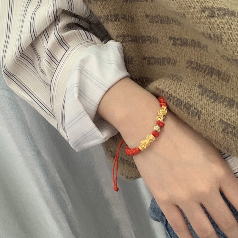 Vòng Tay Dây May Mắn Mặt Pixiu Phong Cách Trung Hoa Dành Cho Nam Và Nữ