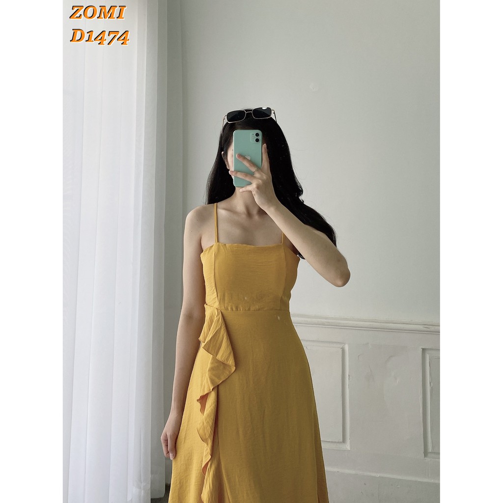Đầm maxi hai dây xẻ bèo hack chiều cao thiết kế ZOMI D1474 | BigBuy360 - bigbuy360.vn
